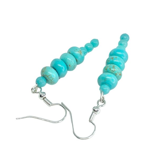 Handcrafted Beaded Drop Style Earrings Turquoise Blue Glass Beads Jewelry NEW - Picture 3 of 5